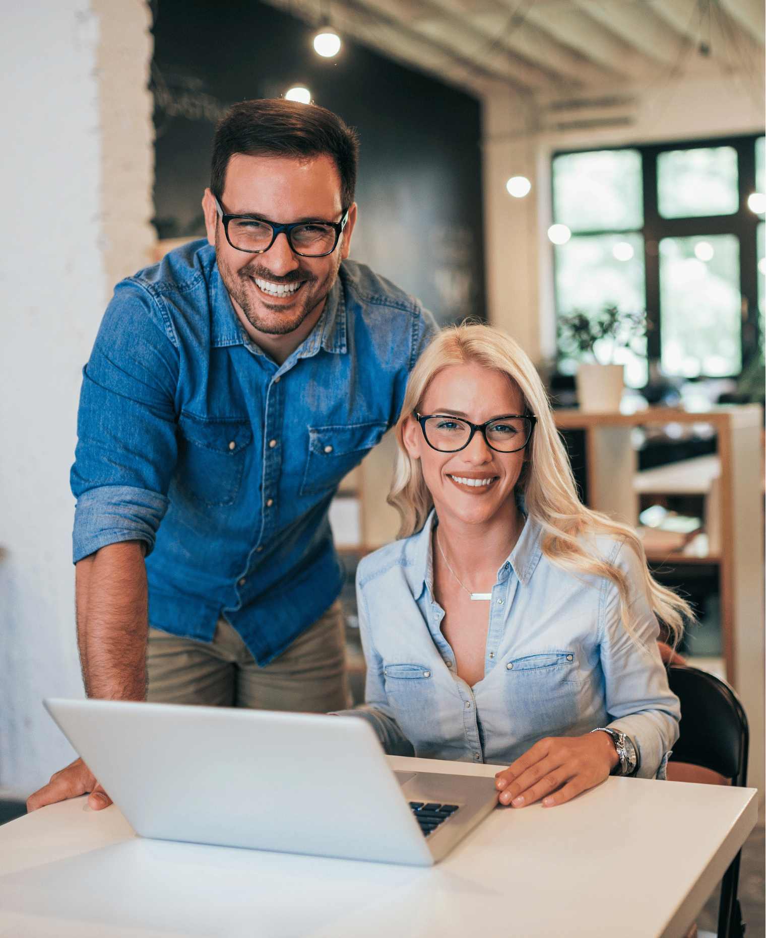 Two Auxentia customers smiling.